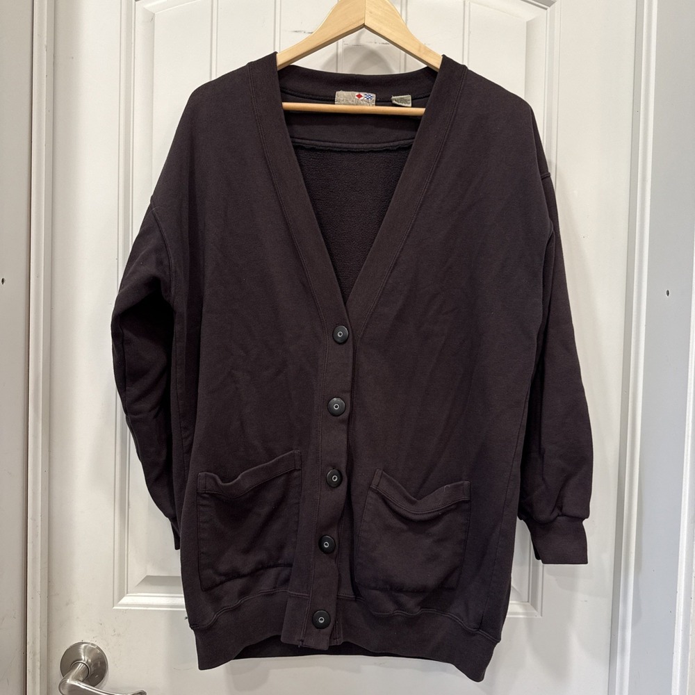 Vintage Navy Sport 5 Button Cardigan Chocolate Brown Medium